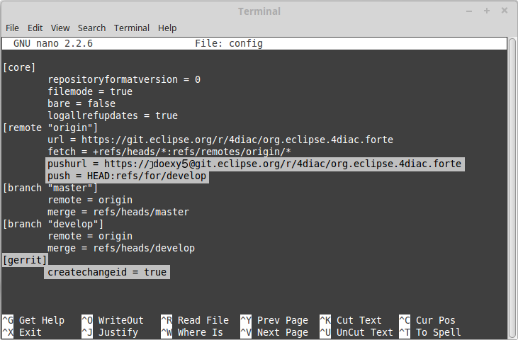 Configure Gerrit Push URL