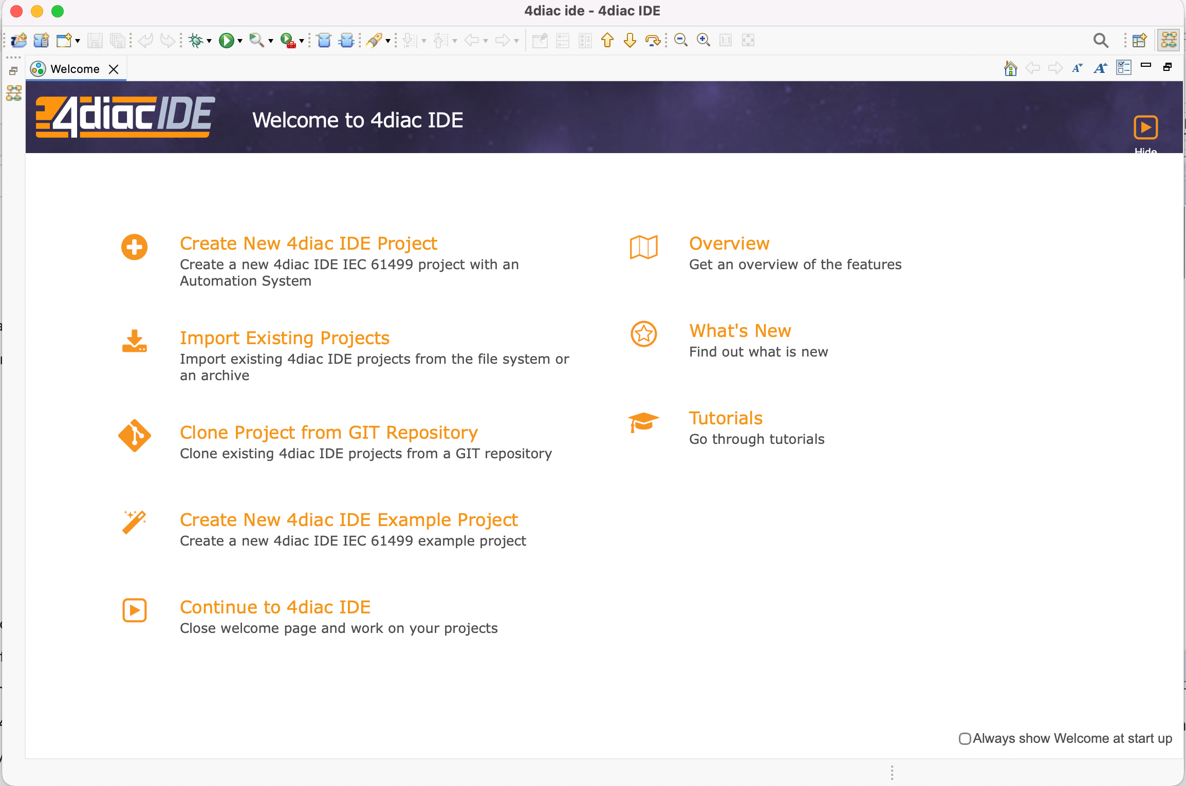 welcome screen of 4diac IDE