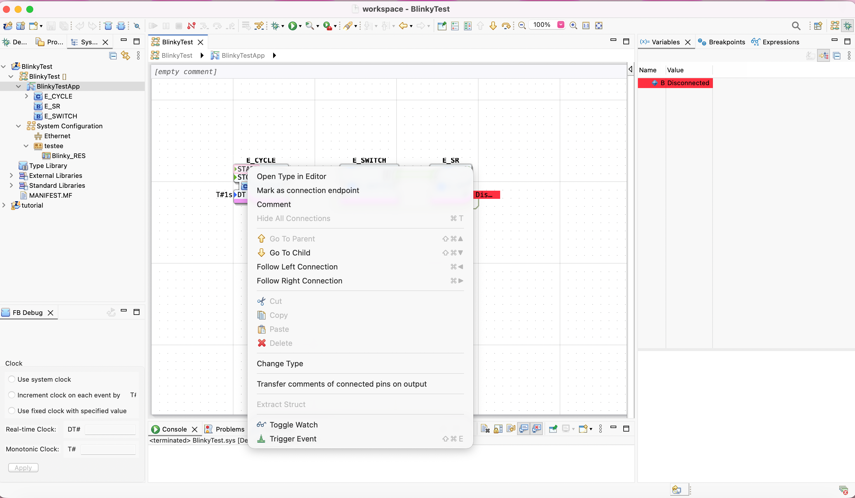 Right-click context menu showing Toggle Watch and Trigger Event options