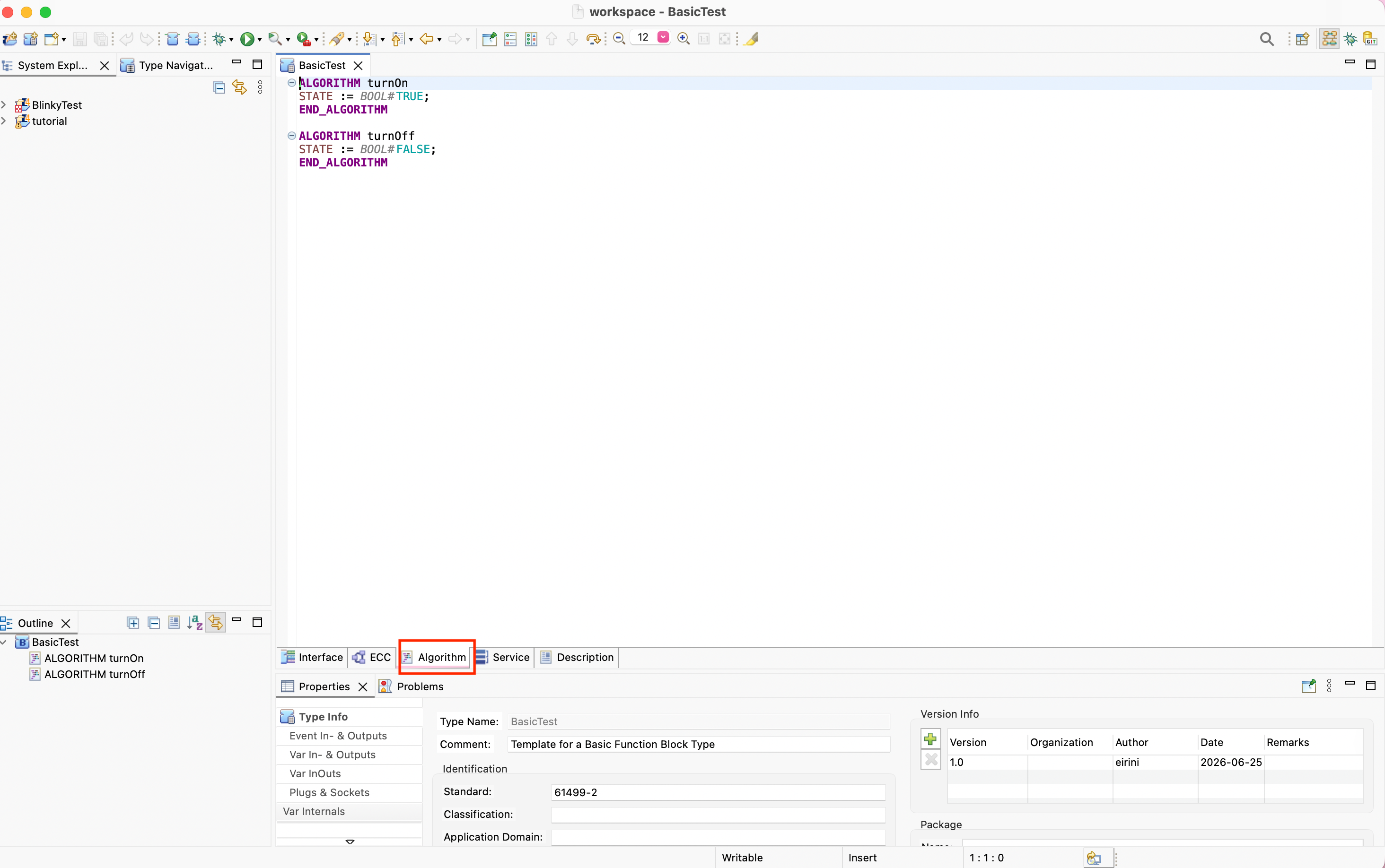 Algorithm tab