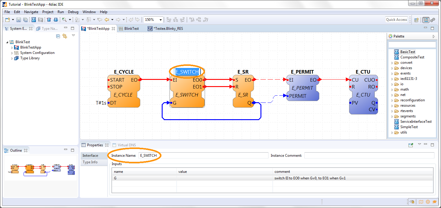 change instance name by double-clicking or property view