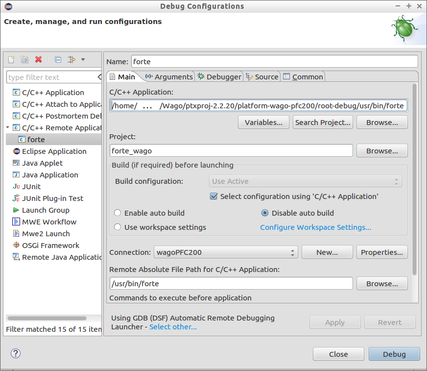 FORTE debug for Wago in Eclipse