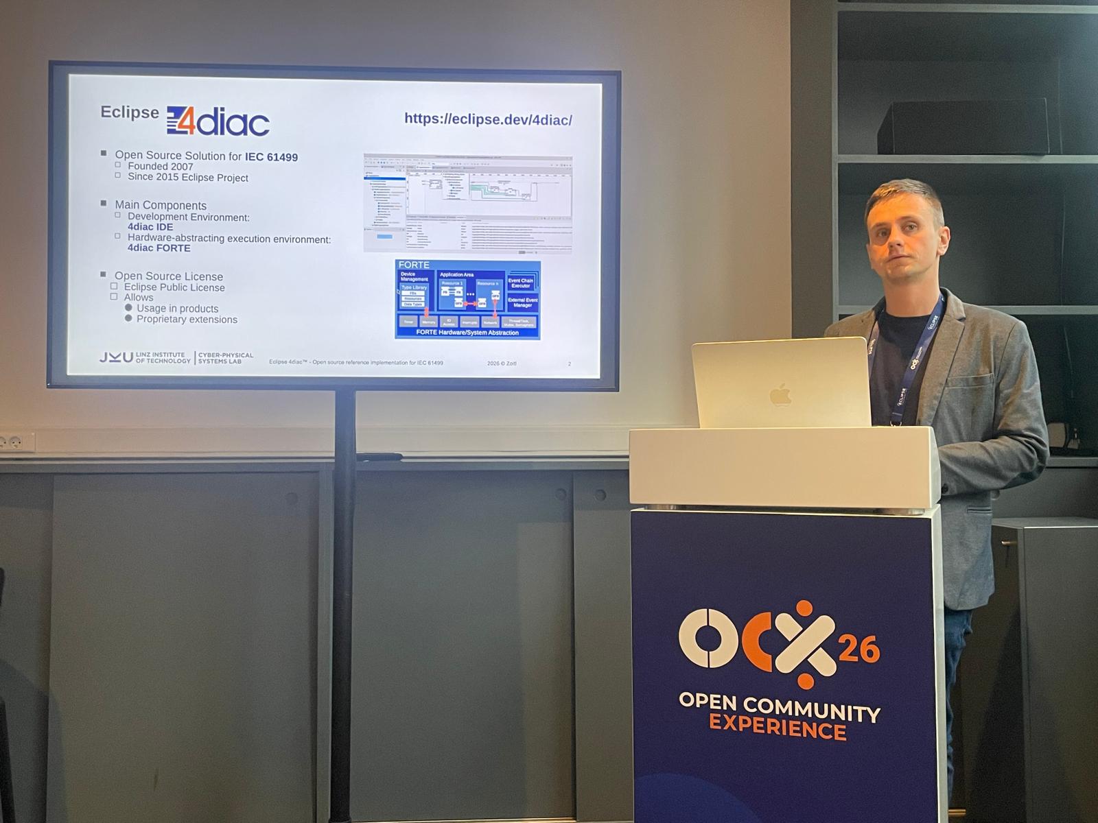 Michael Oberlehner presenting Eclipse 4diac at OCX 2026