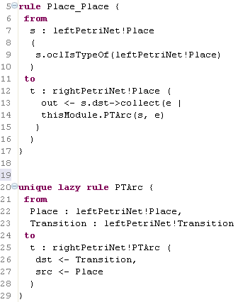 Figure 7. Petrinet transformation excerpt