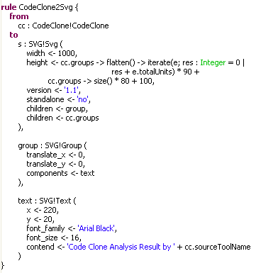 Generic DSL for Code Clone to SVG transformation excerpt, written in ATL