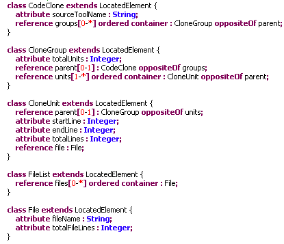 Generic DSL for code clone metamodel excerpt