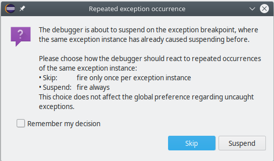 Dialog: Repeated exception occurrence