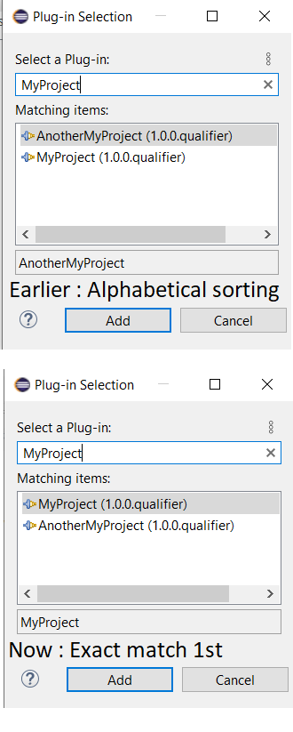Perfect matches appear first in  plugin selection dialog