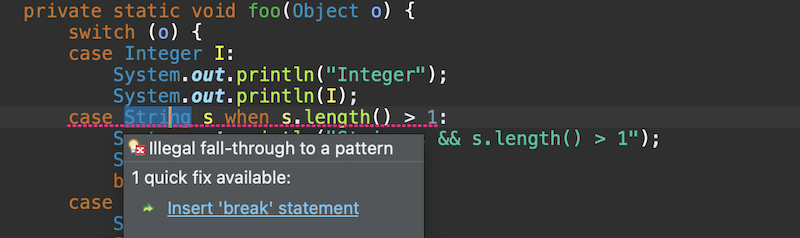 insert break statement quick fix