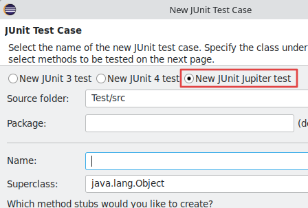 New JUnit Jupiter Test Case Wizard