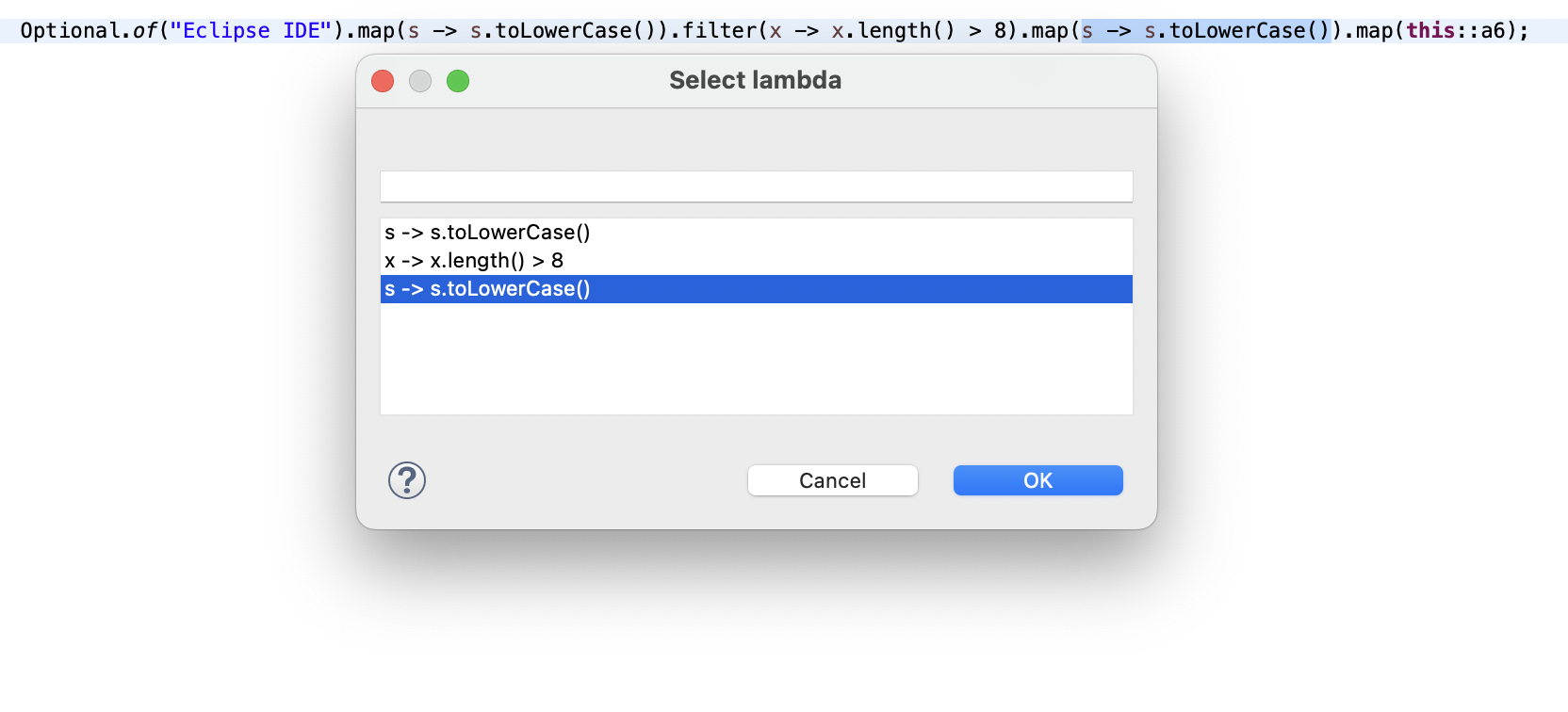 Lambda Breakpoint Selection Dialog