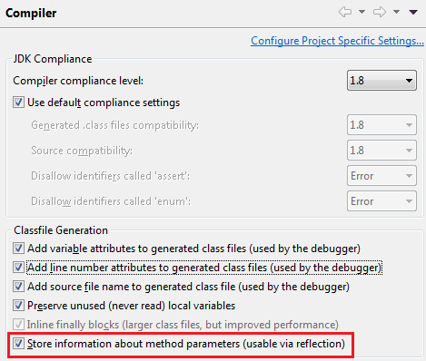 Option to store method parameters in class files