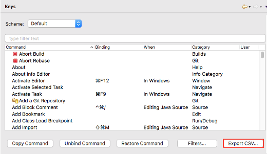 Keys Preference Page