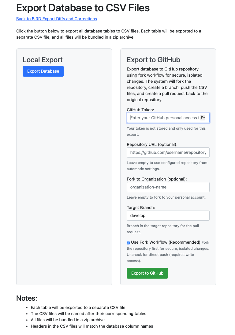 Export Database to CSV