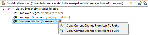 EMF Compare's user interface contextual menu