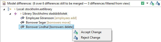 EMF Compare's user interface contextual menu