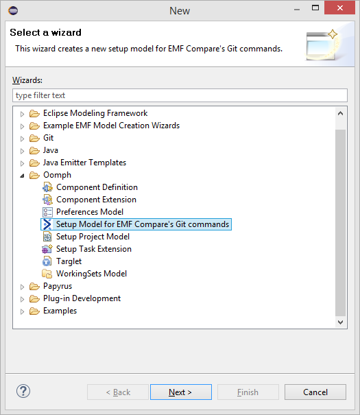 Setup Model for EMF Compare's Git commands wizard