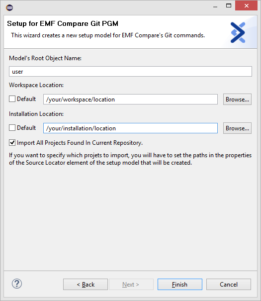 Setup Model for EMF Compare's Git commands wizard
