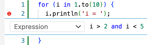 VS Code editor showing editor for condition on an EOL breakpoint