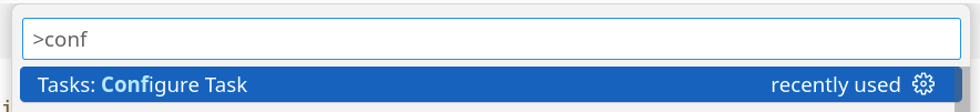 VS Code Command Palette showing Configure Task