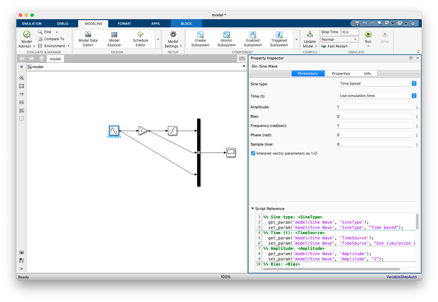 Screenshot of Simulink's Property Inspector