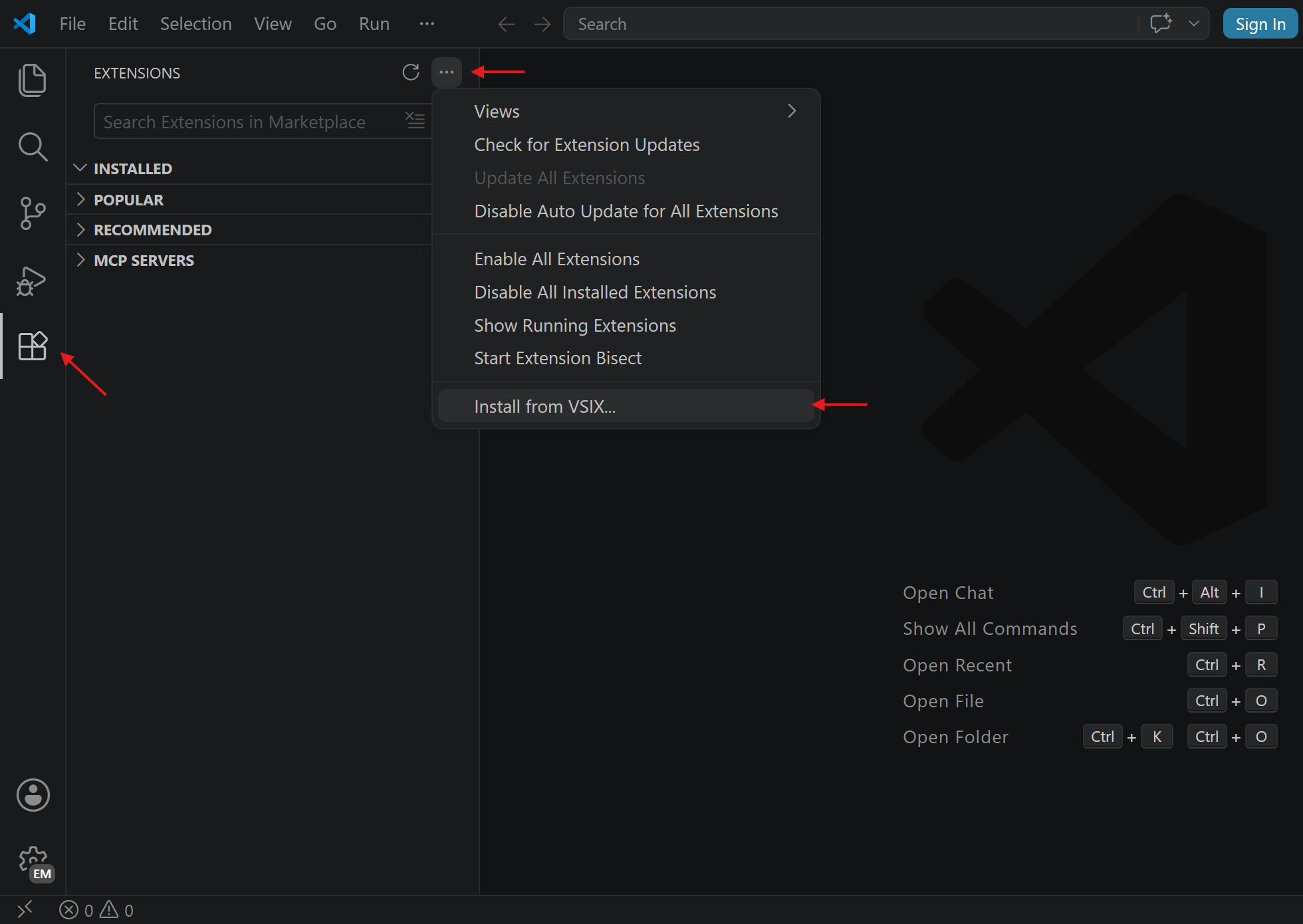 Screenshot Install eTrice-vscode-extension