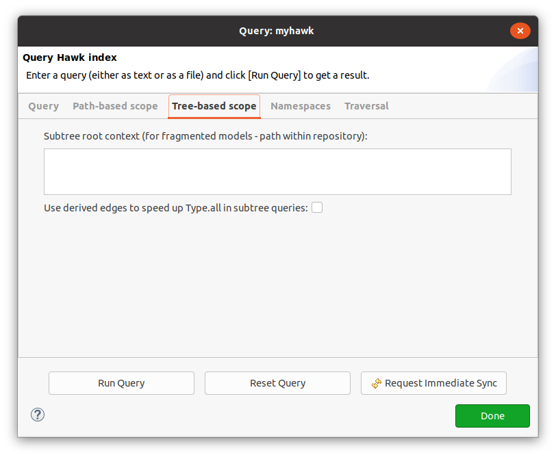 Hawk query dialog - tree-based scope