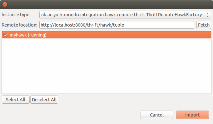 Import instance dialog