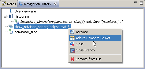 Move from Navigation History to Compare Basket