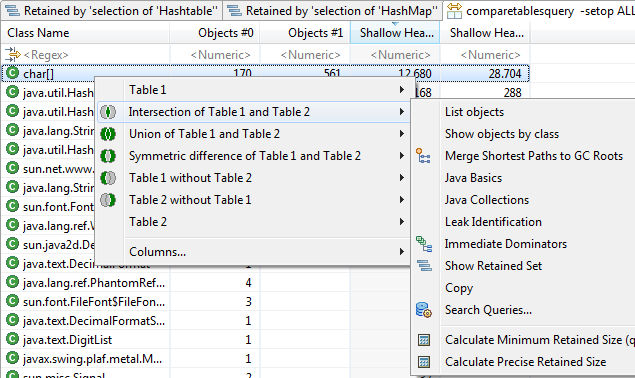 Set Operations context menu