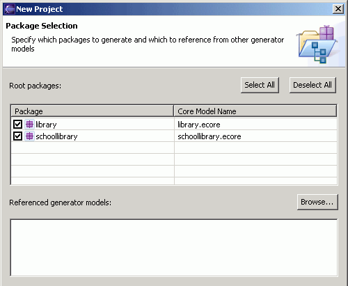 Select the library and schoollibrary packages for code generation