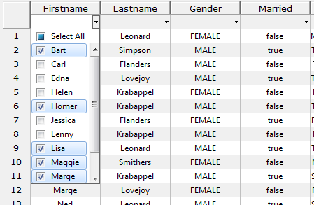 Excel like filter row