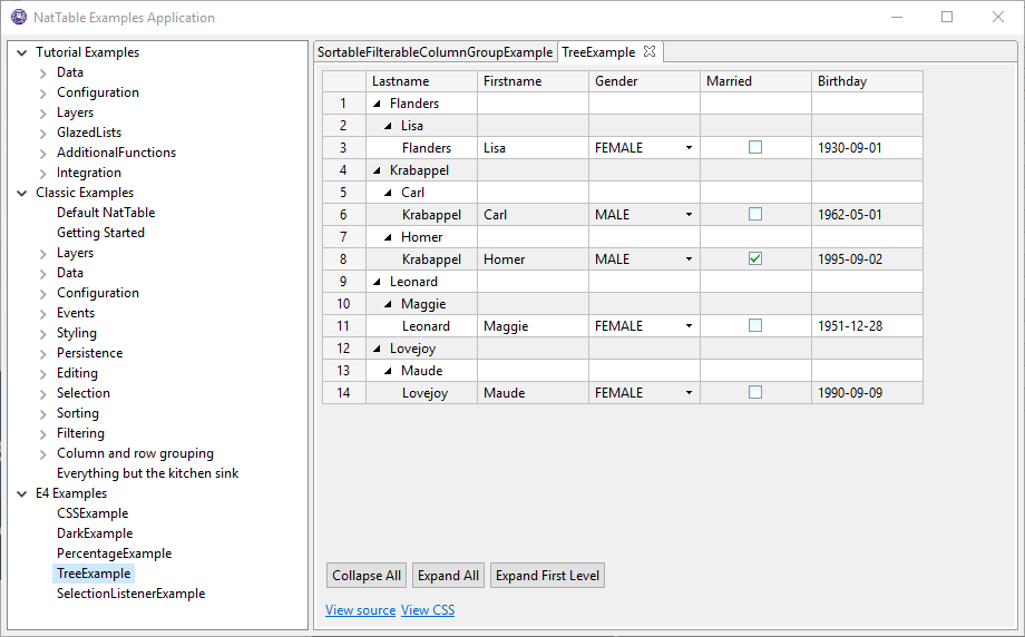 NatTable Examples Application