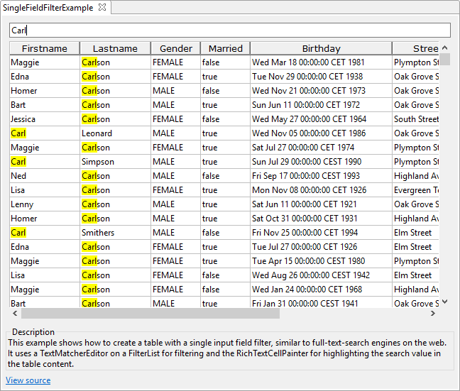 Single Field Filter Example