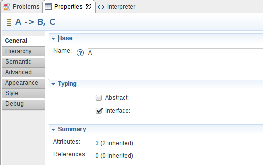 Inside a tab, properties can be grouped in foldable sections