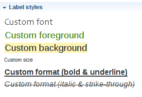 Examples of the style customizations possible on labels
