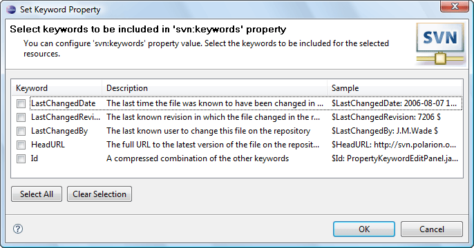 Set Keywords dialog