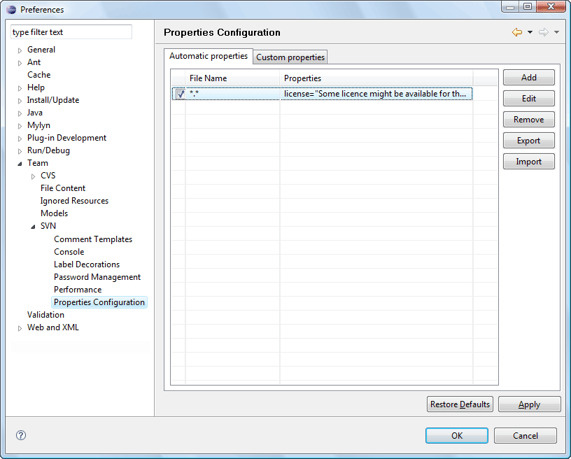 Automatic Properties tab group