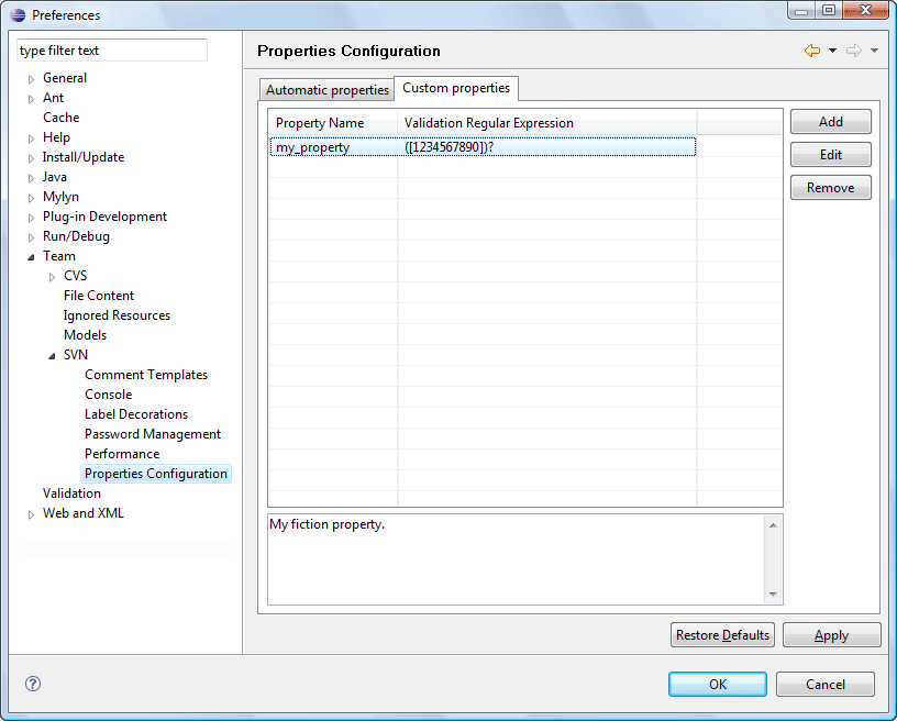 Custom Properties tab group