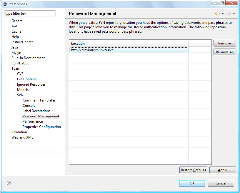 Password Management properties page