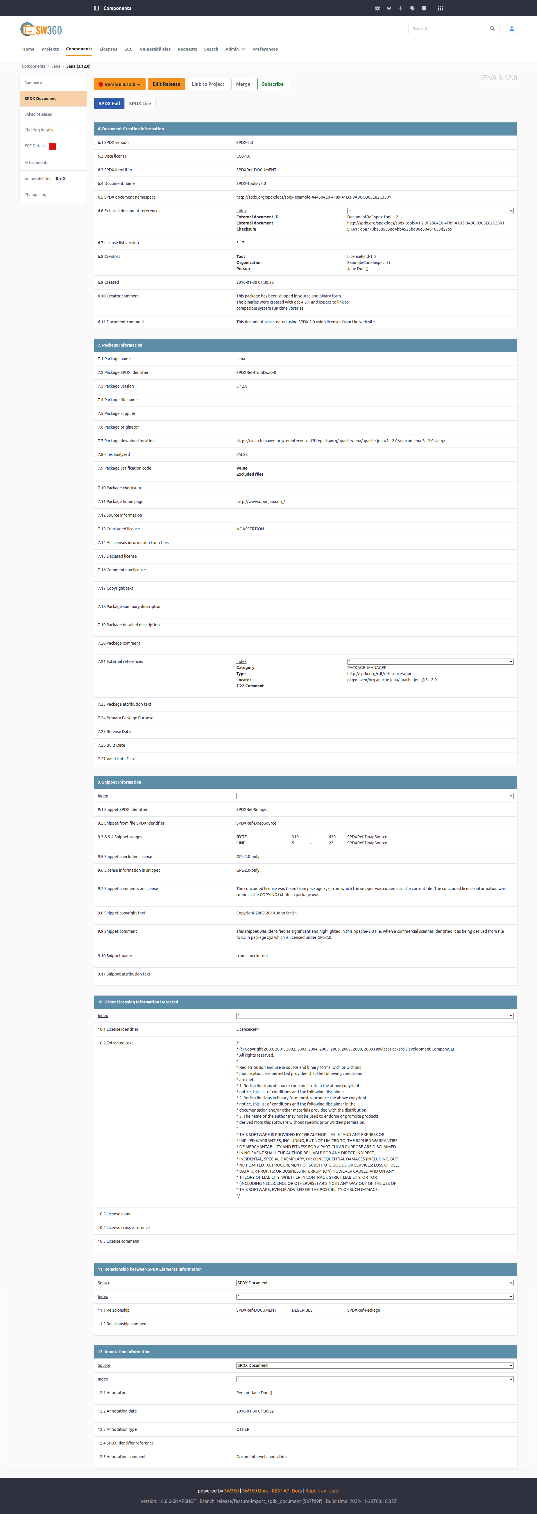 SPDX Document | Eclipse SW360