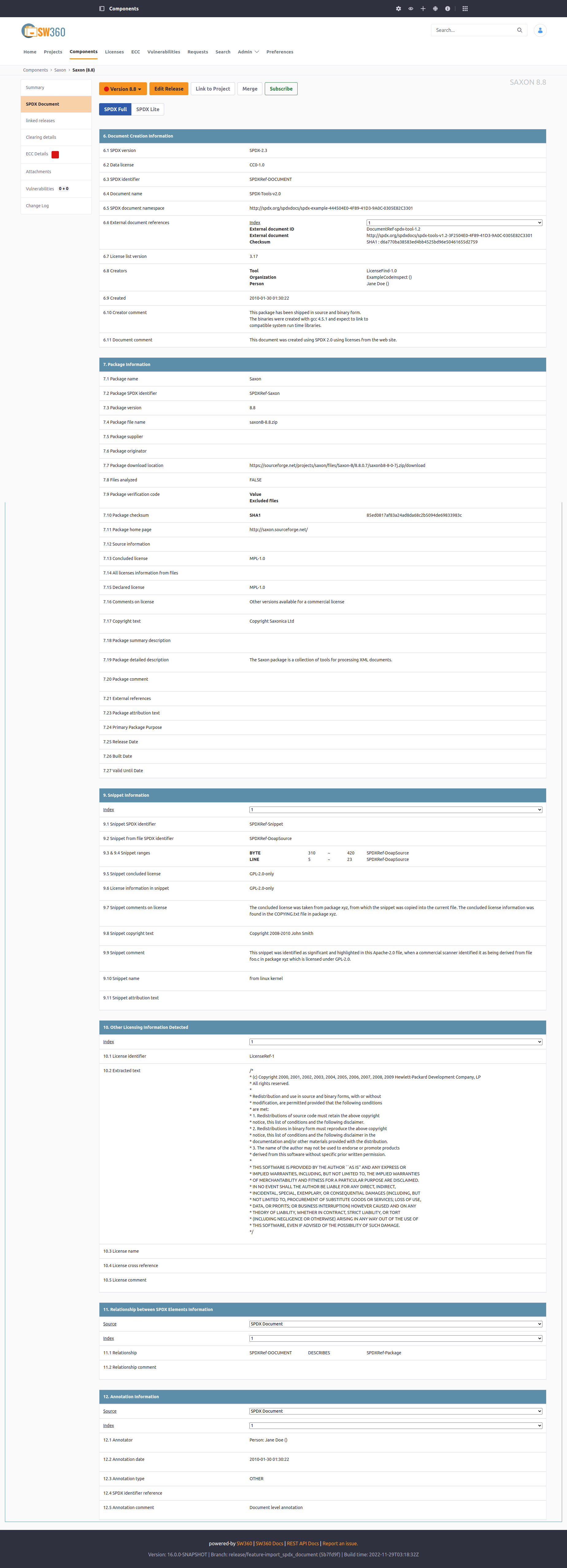 SPDX Document | Eclipse SW360