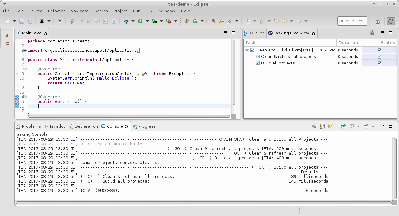 Running tasks in the IDE