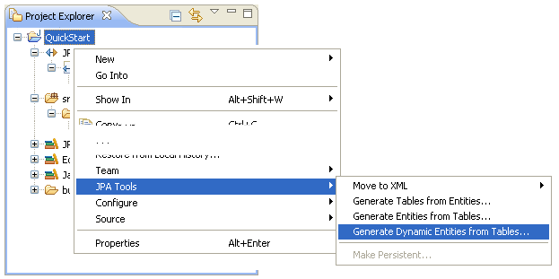 JPA Tools > Generate Dynamic Entities from Tables