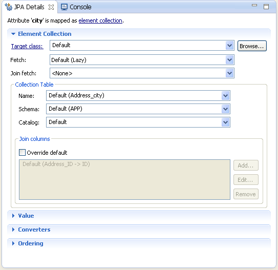 PA Details, Element collection mapping