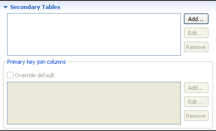 Secondary Tables area on the JPA Details view.