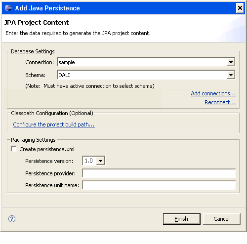 This figure shows the Add Java Persistence dialog.