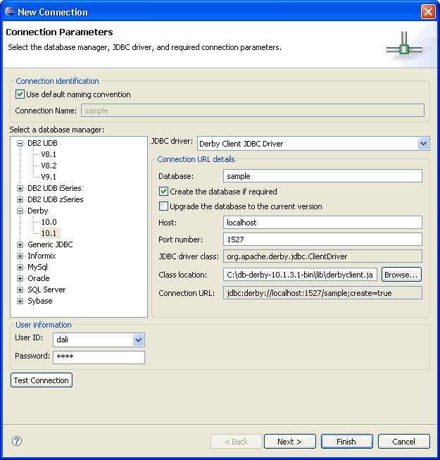 This figure shows the New Connection dialog.