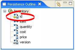 Persistence Outline view showing id field.