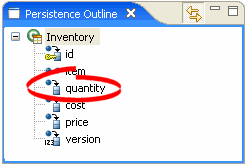 Quantity attribute in the Persistence Outline view.